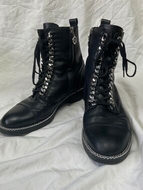 Wishbone Collection Agnes Black Leather Combat Boots